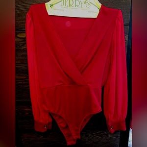 Crimson, low v-neck bodysuit
